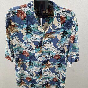 PARADISE COLLECTION MENS SIZE XL 100% SILK TROPICAL PRINT SHORT SLEEVE SHIRT